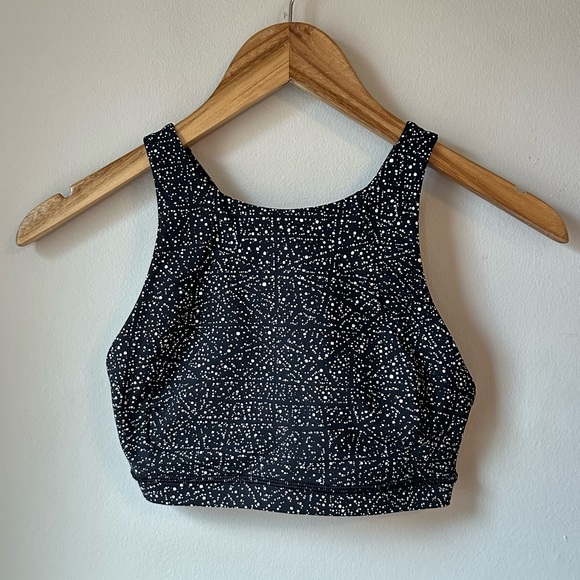 lululemon Free To Be Serene High Neck Bra Black White Speckle Size 4 - Picture 2 of 13